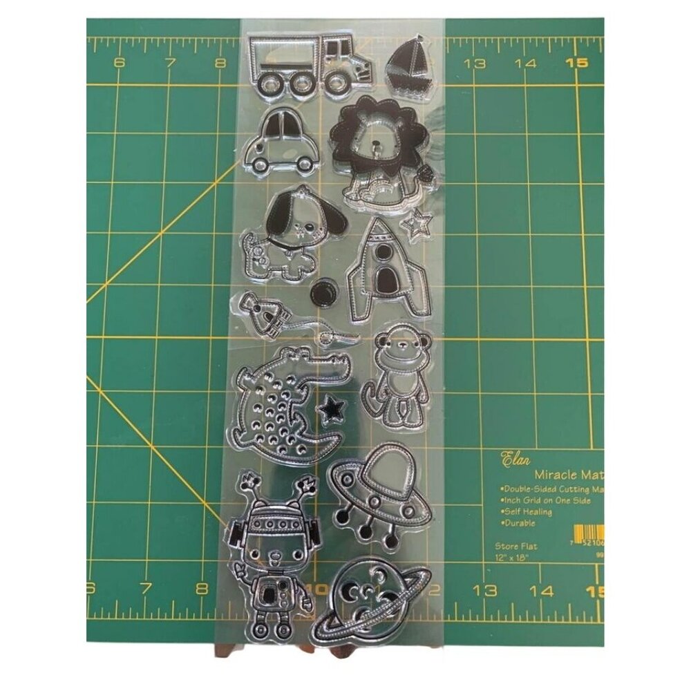Cling Clear Stamps Acrylic Set For Kids Crafts: Animals Vehicles Space Fun